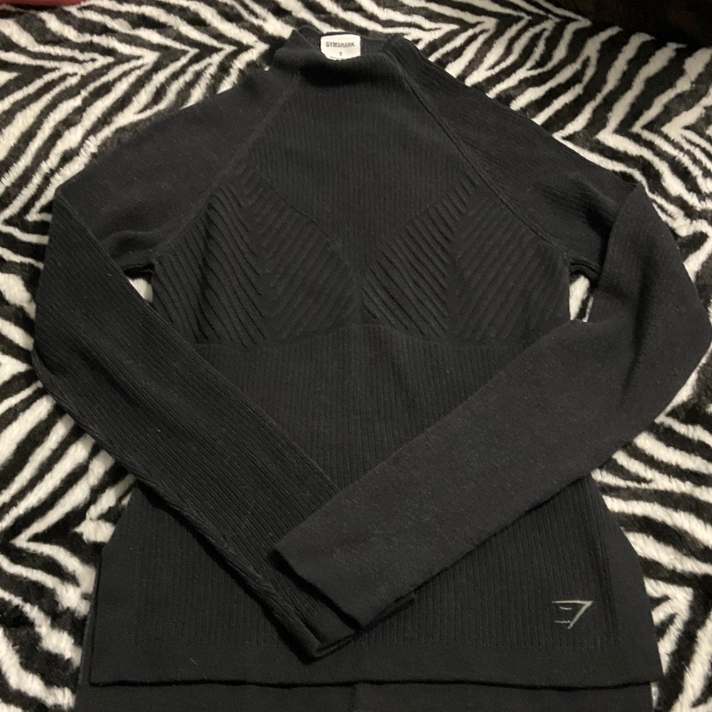 Gymshark Black Ribbed Cowl-Neck Long Sleeve Sweater